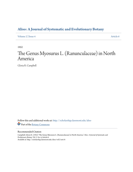 The Genus Myosurus L. (Ranunculaceae) in North America Gloria R