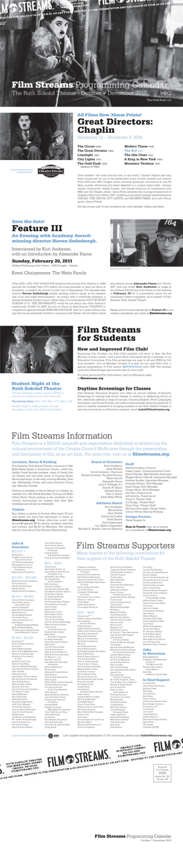 Film Streams Programming Calendar the Ruth Sokolof Theater