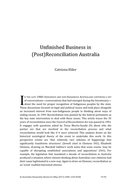 Unfinished Business in (Post)Reconciliation Australia