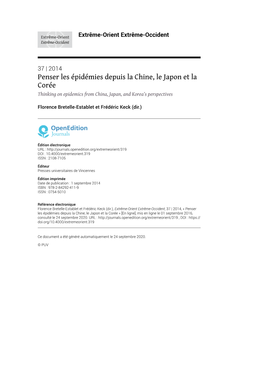 14 Penser Les Épidémies Depuis La Chine, Le Japon Et La Corée Thinking on Epidemics from China, Japan, and Korea’S Perspectives