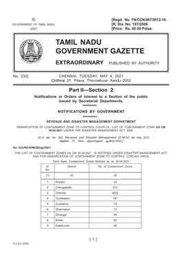 230] Chennai, Tuesday, May 4, 2021 Chithirai 21, Pilava, Thiruvalluvar Aandu–2052