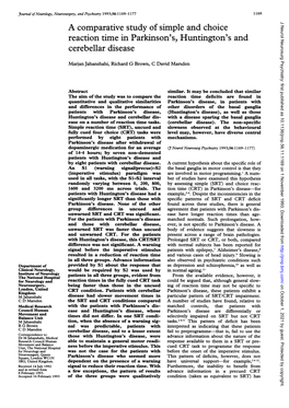 Reaction Time in Parkinson's, Huntington's and Cerebellar Disease