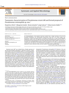 Taxonomic Characterisation of Pseudomonas Strain L48 and Formal Proposal Of