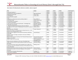 Massachusetts Titles in Genealogy & Local History (Unit 1 Through Unit 74)
