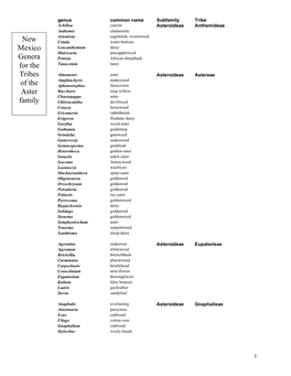 New Mexico Genera for the Tribes of the Aster Family