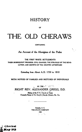 History of the Old Cheraws,' by the Rt