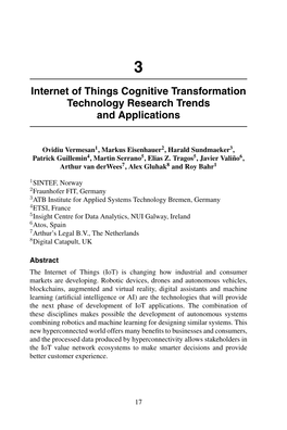 Internet of Things Cognitive Transformation Technology Research Trends and Applications