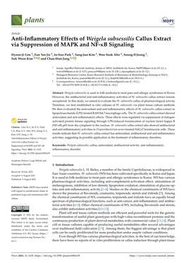 Anti-Inflammatory Effects of Weigela Subsessilis Callus Extract