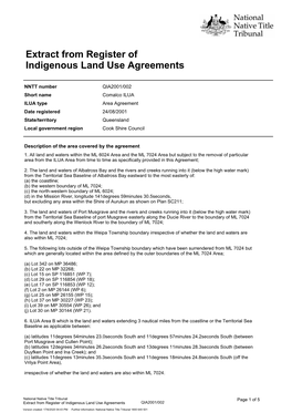 Extract from Register of Indigenous Land Use Agreements