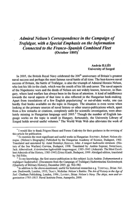 Admiral Nelson 'S Correspondence in the Campaign of Trafalgar, with A