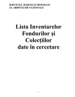 Lista Fondurilor Şi Colecţiilor Date În Cercetare De Către Serviciul