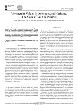 Vernacular Values in Architectural Heritage. the Case of Vale De Poldros Anna Martynenko, Kharkiv National University of Civil Engineering and Architecture