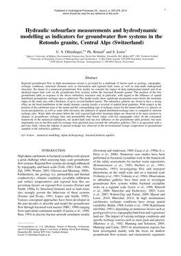 Hydraulic Subsurface Measurements and Hydrodynamic Modelling As Indicators for Groundwater ﬂow Systems in the Rotondo Granite, Central Alps (Switzerland)