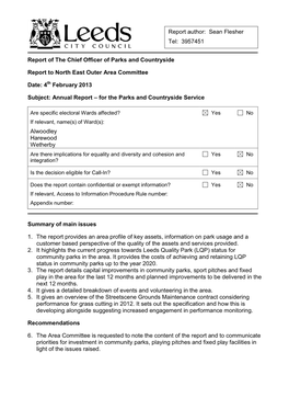 Report of the Chief Officer of Parks and Countryside