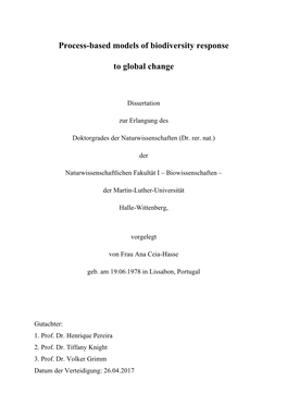 Process-Based Models of Biodiversity Response to Global Change