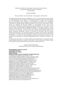 Ministério Da Ciência, Tecnologia, Inovações E Comunicações Empresa Brasileira De Correios E Telégrafos Correios Sede