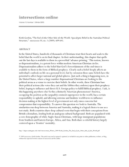 The End of (The Other Side Of) the World: Apocalyptic Belief in the Australian Political Structure,” Intersections 10, No