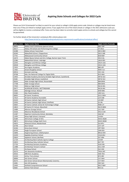 Aspiring State Schools and Colleges for 2022 Cycle