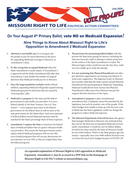 July 2020 ! VOTE PRO-LIFE MISSOURI RIGHT to LIFE POLITICAL ACTION COMMITTEES