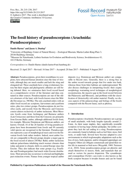 The Fossil History of Pseudoscorpions (Arachnida: Pseudoscorpiones)
