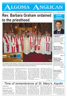 January 2016 Official Voice of the Diocese of Algoma – a Section of the Anglican Journal Vol