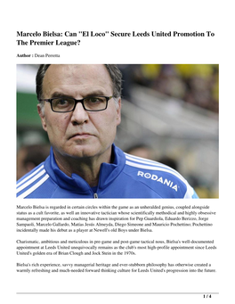 Marcelo Bielsa: Can "El Loco" Secure Leeds United Promotion to the Premier League?