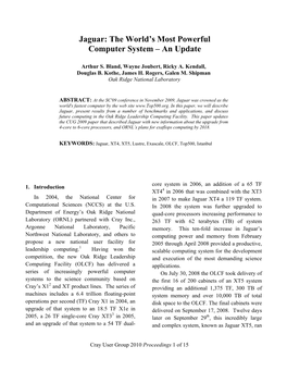 Jaguar: the World's Most Powerful Computer System – an Update