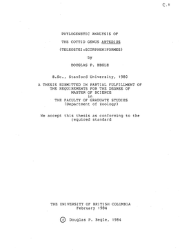 Phylogenetic Analysis of the Cottid Genus Artedius