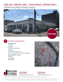 NOB HILL OWNER USER / INVESTMENT OPPORTUNITY 1640 NW Irving Street, Portland, Oregon