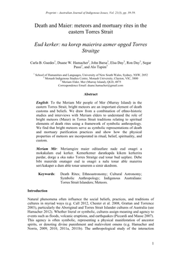 Death and Maier: Meteors and Mortuary Rites in the Eastern Torres Strait