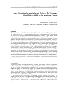 From Alternative Schools to School Choice in the Vancouver School District, 1960S to the Neoliberal Present