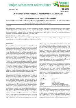 An Overview on the Biological Perspectives of Aglaia Species