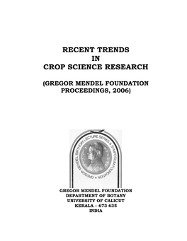 Recent Trends in Crop Science Research