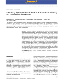 Pollinating Fig Wasp Ceratosolen Solmsi Adjusts the Offspring Sex