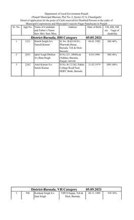 District-Barnala, HH Category 05.05.2021 District-Barnala, VH