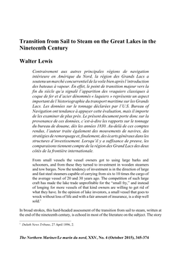 Transition from Sail to Steam on the Great Lakes in the Nineteenth Century