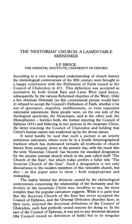 The 'Nestorian' Church: a Lamentable Misnomer