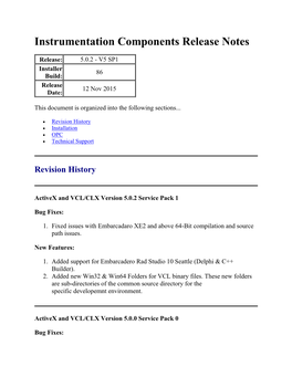 Instrumentation Components Release Notes