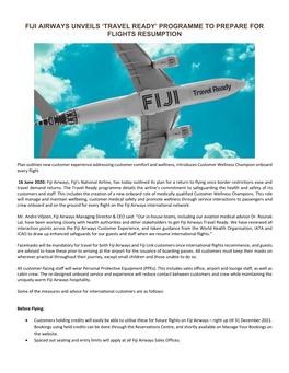 Fiji Airways Sanitary Measures