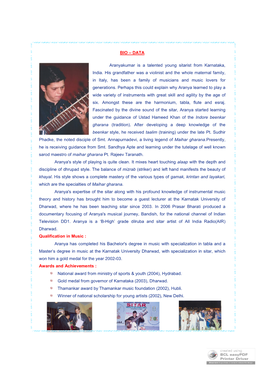 BIO – DATA Aranyakumar Is a Talented Young Sitarist From