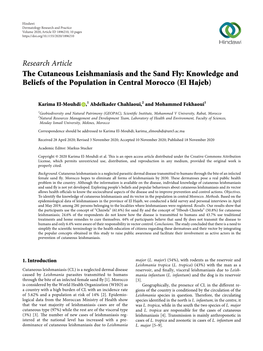 The Cutaneous Leishmaniasis and the Sand Fly: Knowledge and Beliefs of the Population in Central Morocco (El Hajeb)