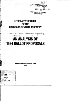 An Analysis of 1984 Ballot Propsals