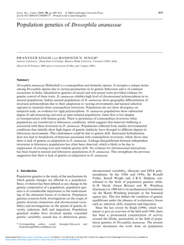 Population Genetics of Drosophila Ananassae