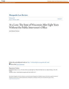 The State of Wisconsin After Eight Years Without the Public Intervenor's Office, 88 Marq