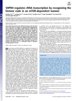 SHPRH Regulates Rrna Transcription by Recognizing the Histone Code in an Mtor-Dependent Manner