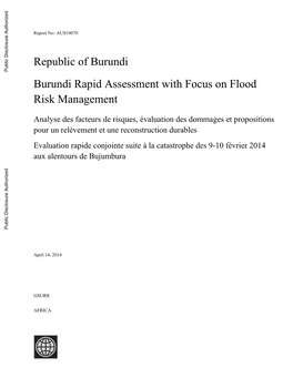 Evaluation Rapide Conjointe Suite À La Catastrophe Des 9-10 Février 2014 Public Disclosure Authorized Aux Alentours De Bujumbura Public Disclosure Authorized