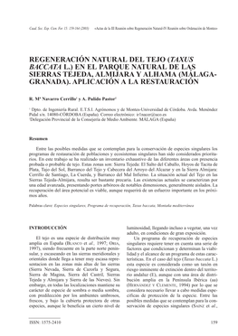 Regeneración Natural Del Tejo (Taxus Baccata L.) En El Parque Natural De Las Sierras Tejeda, Almijara Y Alhama (Málaga- Granada)