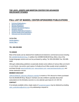 Full List of Mandel Center-Sponsored Publications