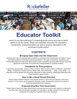 Educator Toolkit Learn to Use Best Practices in Analyzing Public Policy and How to Teach Others to Do the Same