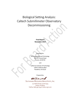 Biological Setting Analysis: Caltech Submillimeter Observatory Decommissioning